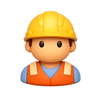 Front-facing construction worker 3D icon with a professional builder look for UI design