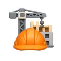 Construction 3D UI icon in a premium front-facing style for builder, contractor, and building service interfaces