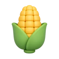Front-facing corn 3D icon in a premium non-isometric UI style, free to download for food and grocery designs.