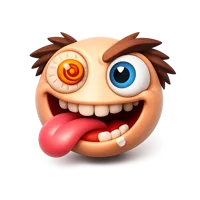 Crazy face isometric 3D icon with a playful, zany emoji expression for chats, reactions, and fun digital designs.