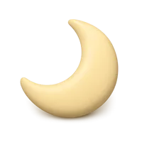 Front-facing crescent moon 3D icon for weather, astronomy, night mode, and calendar UI design