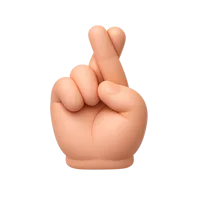 Front-facing crossed fingers 3D icon with medium-dark skin tone, symbolizing luck, hope, and wishes