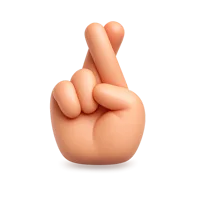 Crossed fingers front-facing 3D UI icon symbolizing luck, hope, and wishes in a premium non-isometric style.