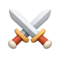 Front-facing crossed swords 3D icon for fantasy game UI, battle menus, and combat-related interface designs.