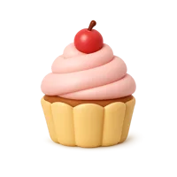 Front-facing cupcake 3D icon in a premium non-isometric UI style, free to download for bakery and dessert designs.