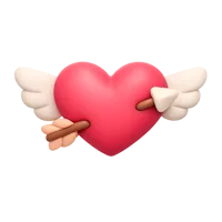 Front-facing 3D Cupid Heart icon with an arrow through a red heart, free premium UI symbol for love and romance.