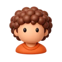 Front-facing 3D icon of a person with dark skin tone and curly hair for avatar, profile, and inclusive UI design