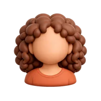 Front-facing 3D icon of a woman with curly hair and medium-light skin tone for avatar and profile UI design