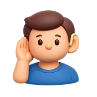 Front-facing 3D icon of a deaf man with dark skin tone for accessibility and inclusive UI design