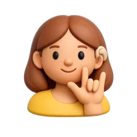 Front-facing 3D icon of a deaf woman with dark skin tone for accessibility and inclusive UI design