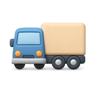 Front-facing delivery truck 3D icon for shipping, logistics, courier, and ecommerce UI design
