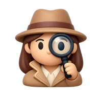 Front-facing detective woman 3D icon with medium skin tone, free premium UI asset for mystery and character interfaces.