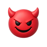 Front-facing devil face 3D icon with angry expression and horns for chat, gaming, and reaction UI