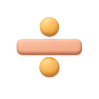 Front-facing 3D division symbol icon for calculator, math, and education UI design