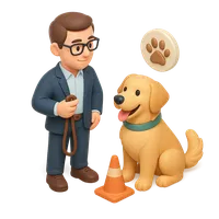 Isometric 3D icon of a dog trainer