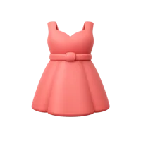 Front-facing dress 3D icon for fashion, shopping, and wardrobe UI design