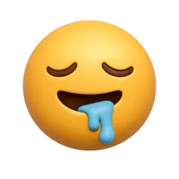 Front-facing drooling face 3D icon for emoji reactions, chat apps, food cravings, and playful UI design.