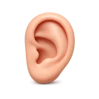Front-facing ear 3D icon with medium-dark skin tone in a premium non-isometric UI style