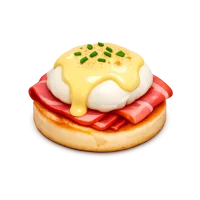 Isometric 3D Eggs Benedict icon with breakfast presentation, free to download for menu and food design use.