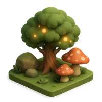 Isometric 3D icon of a enchanted forest