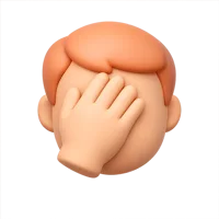 Front-facing 3D icon of a person facepalming, useful for frustration, embarrassment, and reaction UI states.