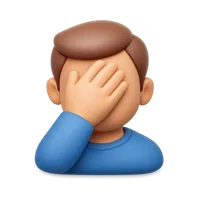 Front-facing 3D icon of a man facepalming, useful for frustration, embarrassment, and reaction UI states