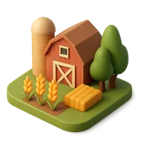 Isometric 3D icon of a farm, stylized vector illustration for digital icon sets