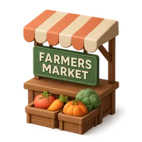 Isometric 3D icon of a farmers market, stylized vector illustration for digital icon sets