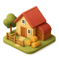 Isometric 3D icon of a farmhouse, stylized vector illustration for digital icon sets