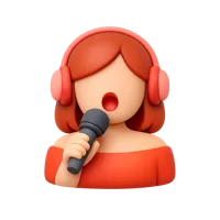 Front-facing female singer 3D icon in a premium non-isometric style for music and entertainment UI design