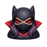 Front-facing female villain 3D icon in a premium non-isometric style for UI design