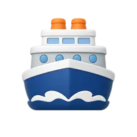Front-facing ferry 3D icon for transportation, travel, and maritime UI design