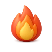 Front-facing fire 3D UI icon in a premium non-isometric style, free for apps, dashboards, and web interfaces.
