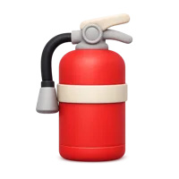Front-facing fire extinguisher 3D icon in a premium non-isometric UI style, free to download.