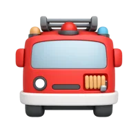 Front-facing fire truck 3D icon for emergency service, rescue, and transportation UI design