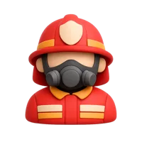 Front-facing firefighter 3D icon for emergency service, safety, and rescue UI design
