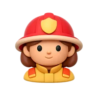 Front-facing 3D icon of a woman firefighter with medium-light skin tone for safety and emergency service UI design