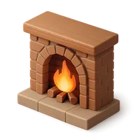 Isometric 3D icon of a fireplace, stylized vector illustration for digital icon sets