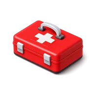 Isometric 3D first aid kit icon with a medical supply box design, free to download for healthcare and safety projects.