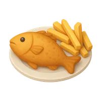 Isometric 3D icon of a fish and chips, stylized vector illustration for digital icon sets