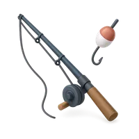 Isometric 3D icon of a fishing rod, stylized vector illustration for digital icon sets