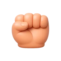Front-facing fist 3D icon showing a closed hand gesture in a premium UI style, free to download.