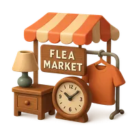 Isometric 3D icon of a flea market, stylized vector illustration for digital icon sets