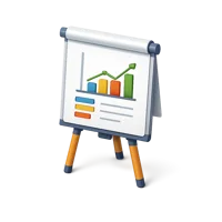 Isometric 3D flip chart on an easel for presentations, teaching, and office use