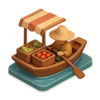 Isometric 3D icon of a floating market, stylized vector illustration for digital icon sets