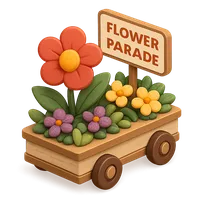 Isometric 3D icon of a flower parade, stylized vector illustration for digital icon sets