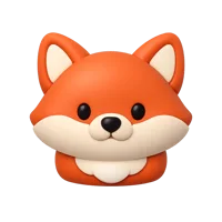 Front-facing fox 3D icon in a premium non-isometric UI style, free to download for apps and web interfaces.