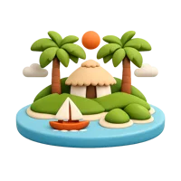French Polynesia front-facing 3D UI icon for travel apps, destination pages, maps, and tourism interfaces