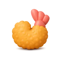 Front-facing fried shrimp 3D icon for food menus, restaurant apps, and seafood category UI design.