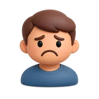 Front-facing 3D icon of a frowning man with light skin tone for UI, avatar, and emotion state designs